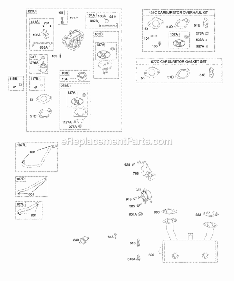 Carburetor Exhaust System Fuel Supply Kit - Carburetor Overhaul Diagram and Parts List for  Briggs and Stratton Engine